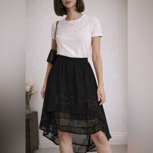 Forever 21 Black High-Low Lace Trim Skirt vintage y2k xs western boho bohemian